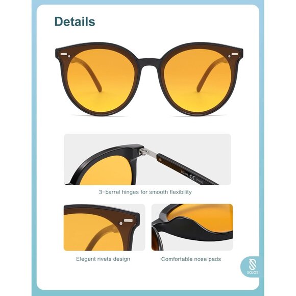 ⚡SOJOS Womens Orange Trendy Classic Round Retro Vintage Large Frame Sunglasses - Picture 4 of 5